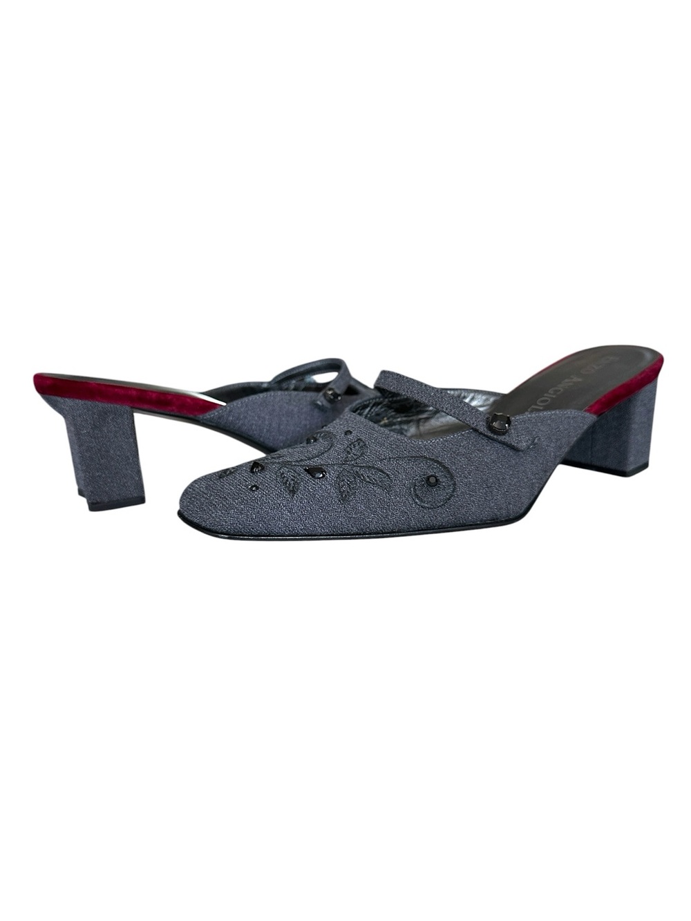 Enzo Angiolini Vintage Dark‎ Gray Mule Kitten Heels 6.5M Y2K Slip On Embellished